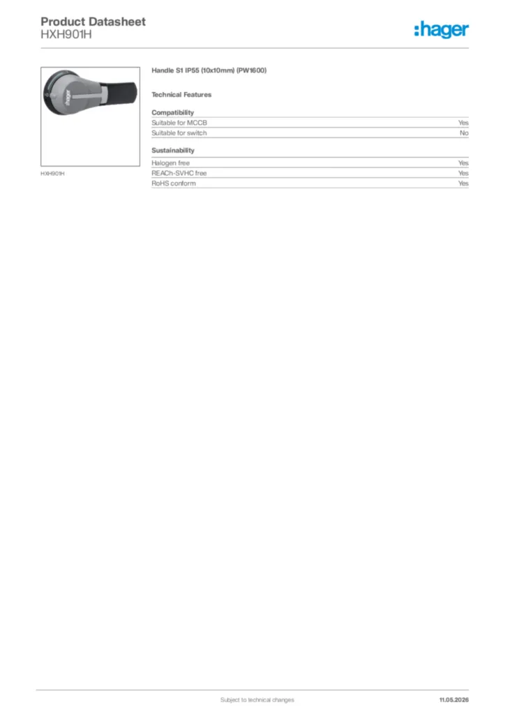 Image Hager Product data sheet HXH901H  | Hager Africa