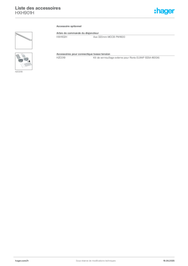 Image Hager Fiche technique du produit HXH901H | Hager France