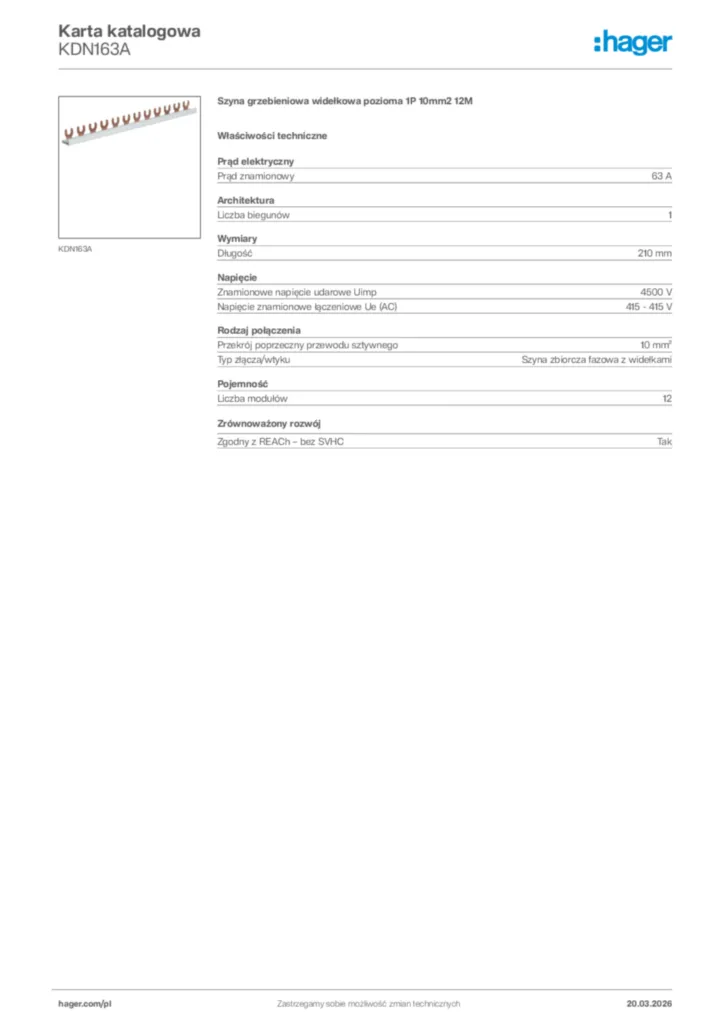 Zdjęcie Hager Karta katalogowa KDN163A | Hager Polska