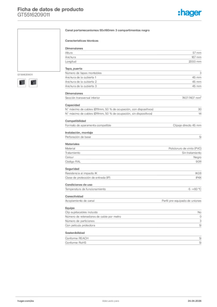 Imagen Hager Ficha de datos de producto GT5516209011 | Hager España