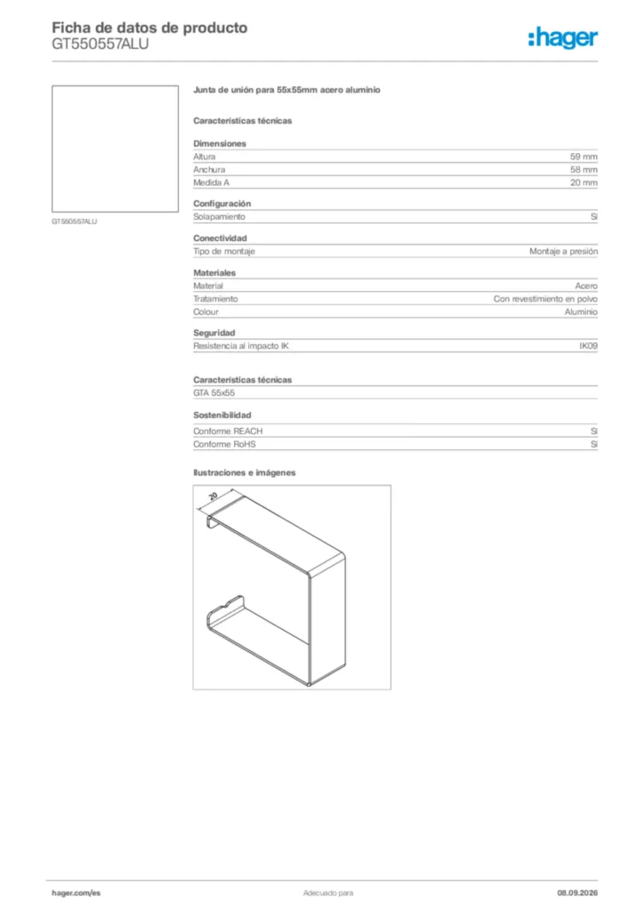 Imagen Hager Ficha de datos de producto GT550557ALU | Hager España