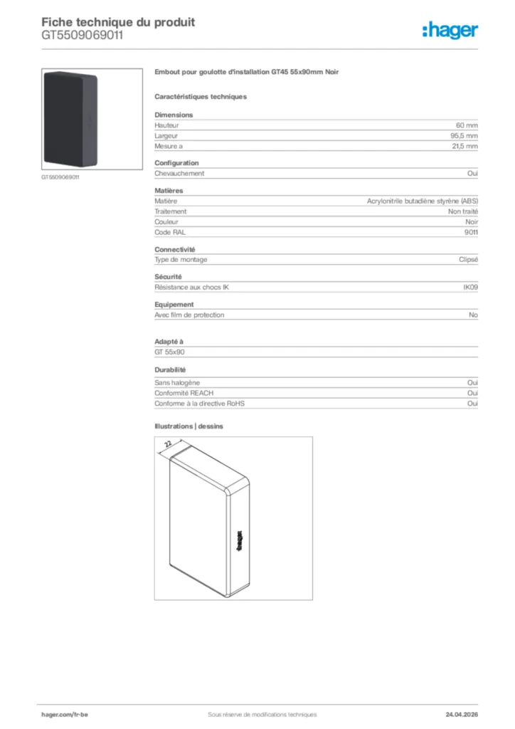 Image Hager Fiche technique du produit GT5509069011 | Hager Belgique