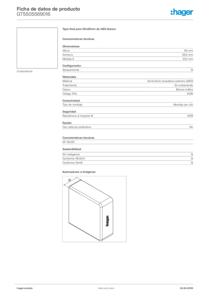 Imagen Hager Ficha de datos de producto GT5505569016 | Hager España