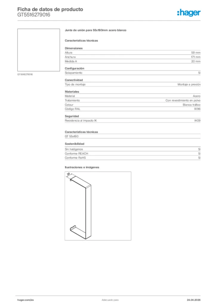 Imagen Hager Ficha de datos de producto GT5516279016 | Hager España