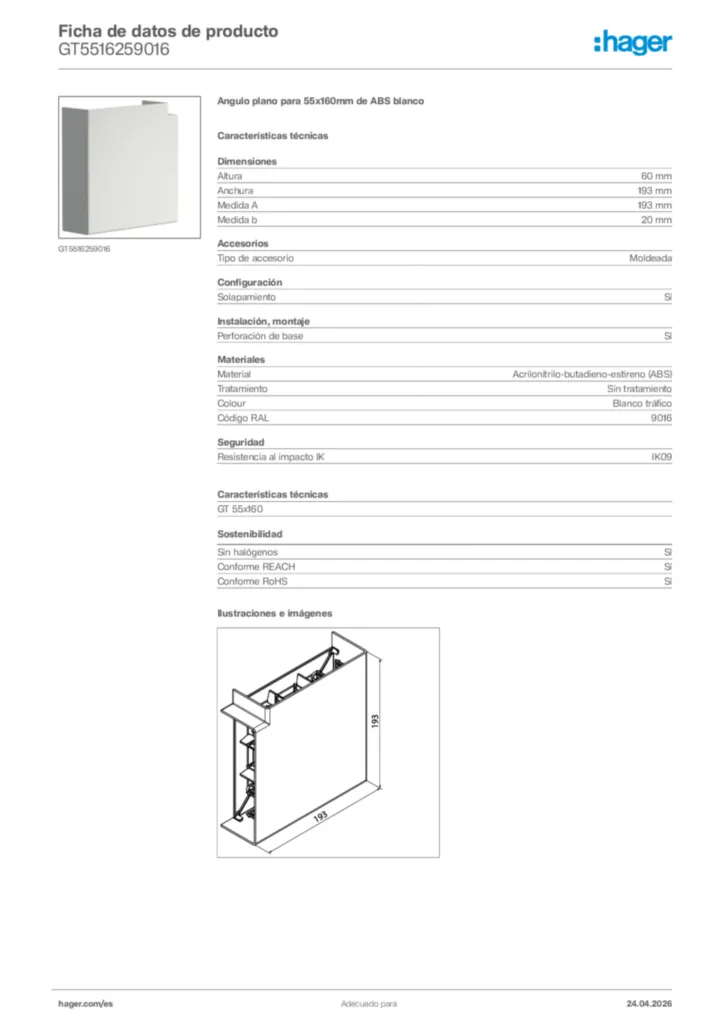Imagen Hager Ficha de datos de producto GT5516259016 | Hager España