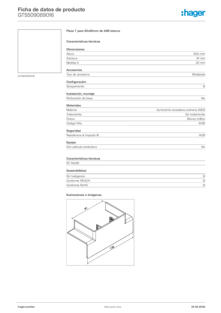 Imagen Hager Ficha de datos de producto GT5509089016 | Hager España