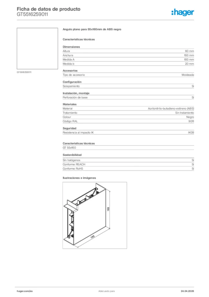 Imagen Hager Ficha de datos de producto GT5516259011 | Hager España