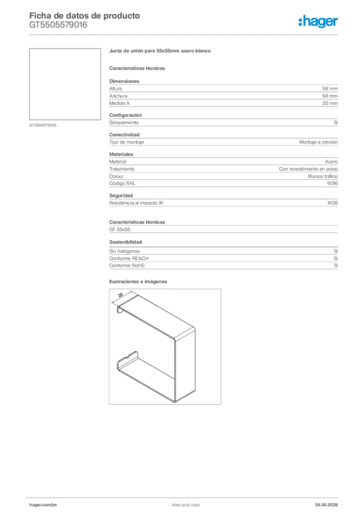 Imagen Hager Ficha de datos de producto GT5505579016 | Hager España