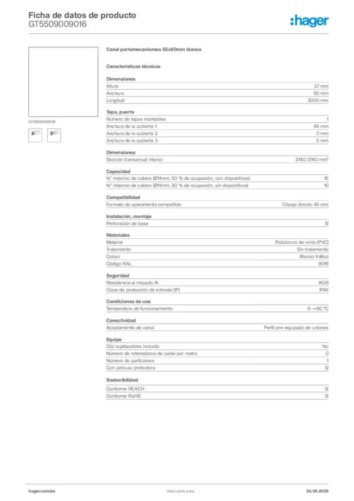 Imagen Hager Ficha de datos de producto GT5509009016 | Hager España