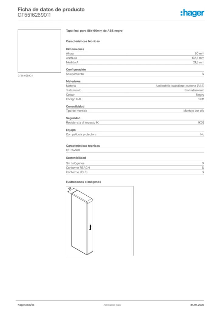 Imagen Hager Ficha de datos de producto GT5516269011 | Hager España