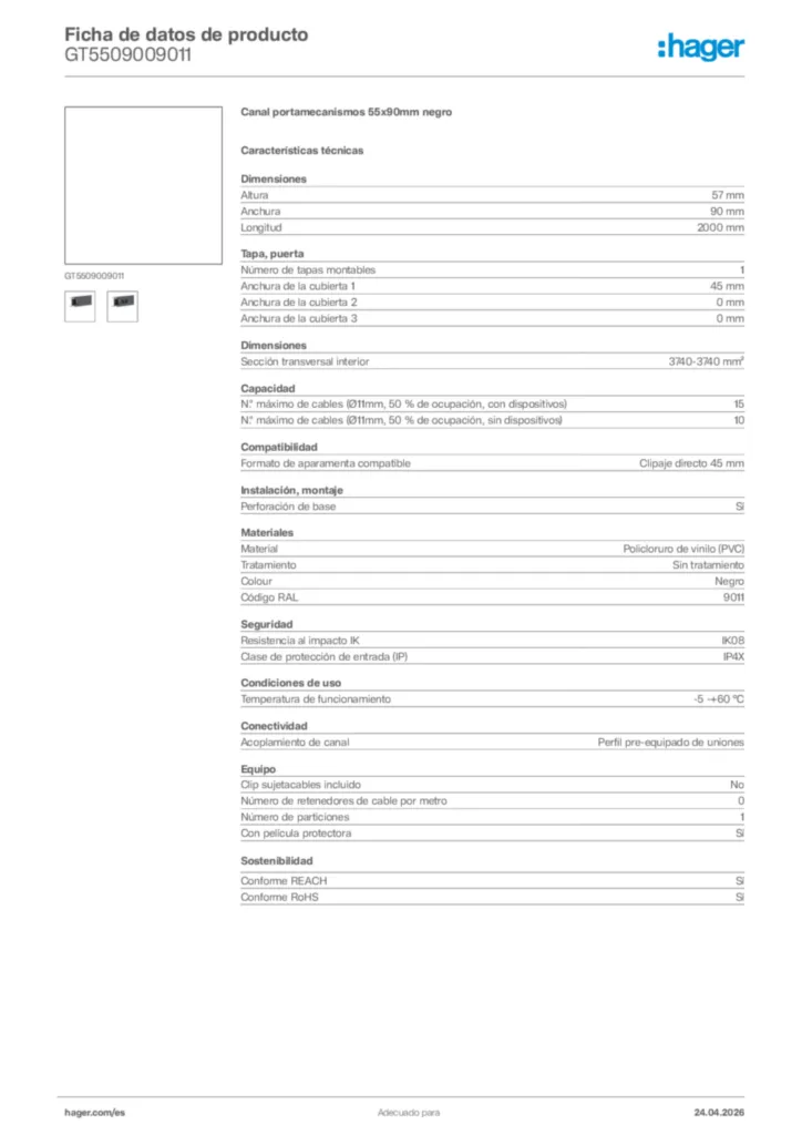Imagen Hager Ficha de datos de producto GT5509009011 | Hager España