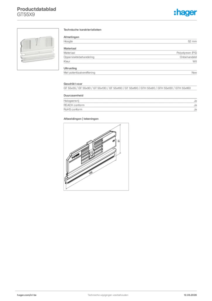 Afbeelding Hager Productdatablad GT55X9 | Hager Belgium