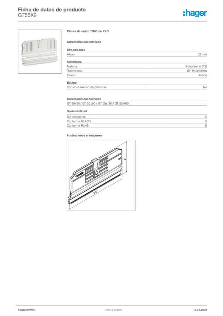 Imagen Hager Ficha de datos de producto GT55X9 | Hager España