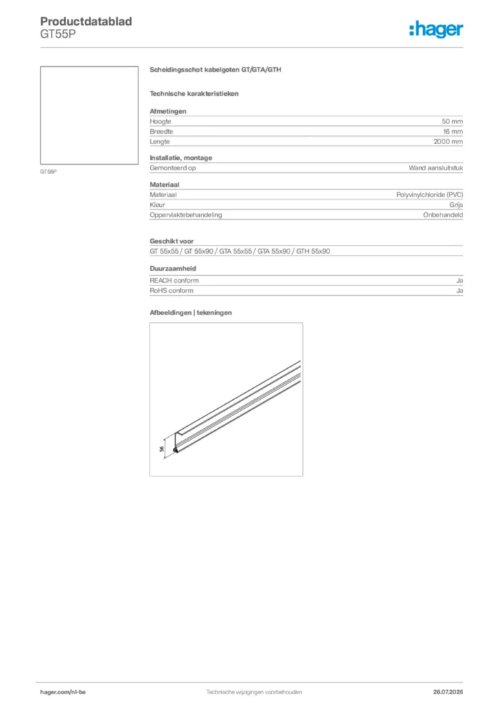 Afbeelding Hager Productdatablad GT55P | Hager Belgium