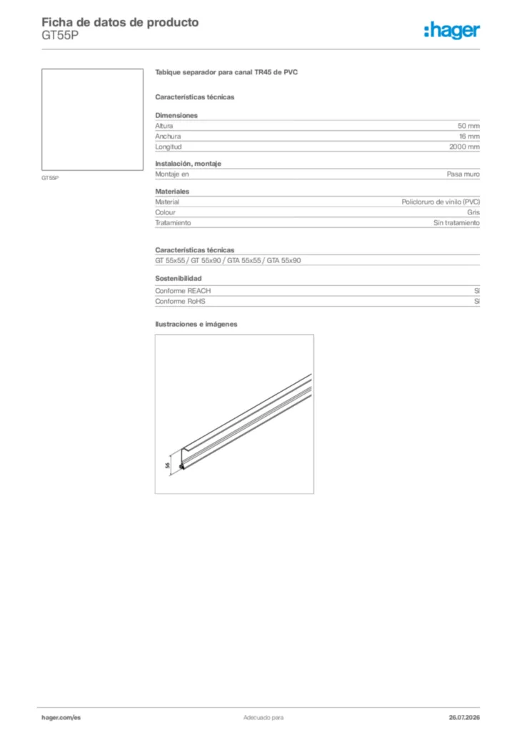 Imagen Hager Ficha de datos de producto GT55P | Hager España
