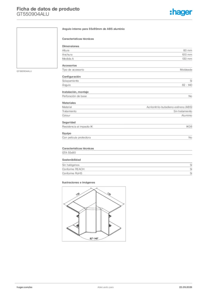 Imagen Hager Ficha de datos de producto GT550904ALU | Hager España