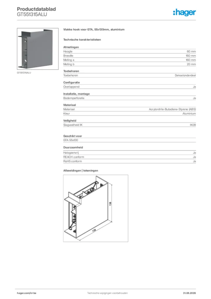 Afbeelding Hager Productdatablad GT551315ALU | Hager Belgium