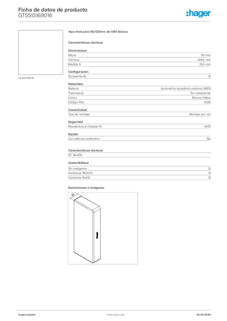 Imagen Hager Ficha de datos de producto GT5513169016 | Hager España