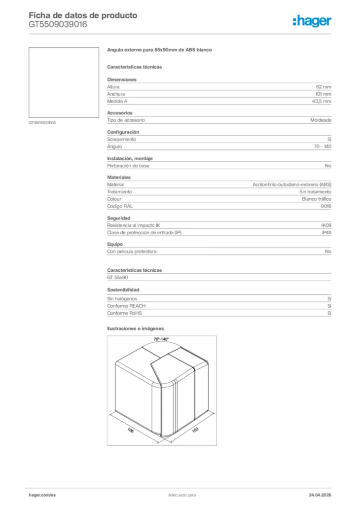 Imagen Hager Ficha de datos de producto GT5509039016 | Hager España