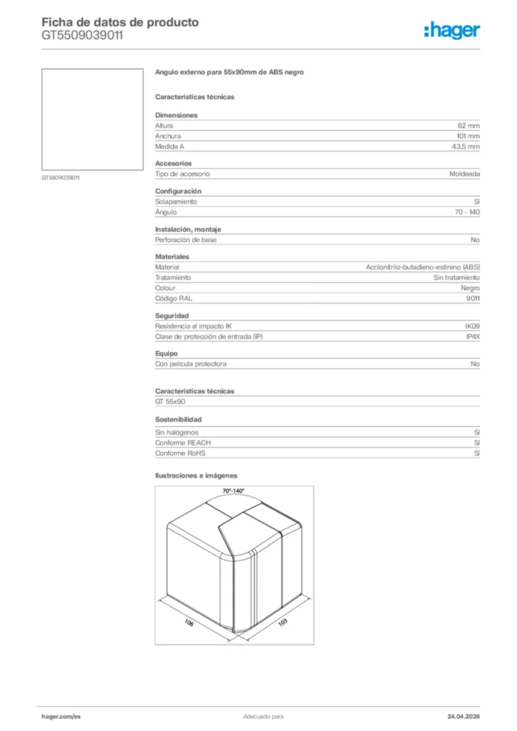 Imagen Hager Ficha de datos de producto GT5509039011 | Hager España