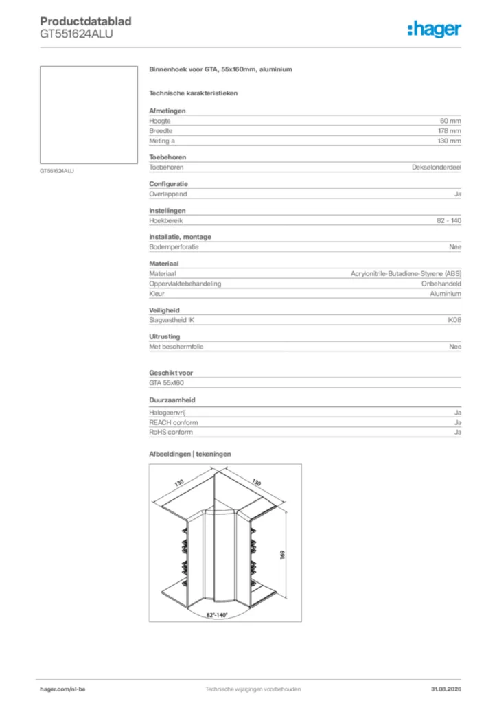 Afbeelding Hager Productdatablad GT551624ALU | Hager Belgium