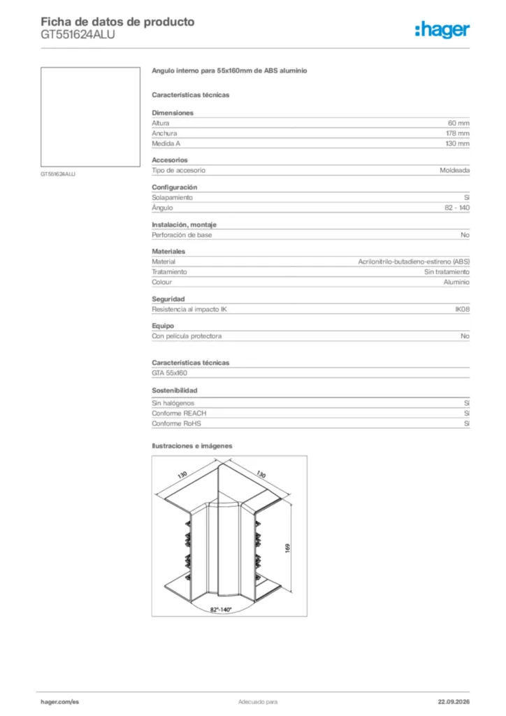 Imagen Hager Ficha de datos de producto GT551624ALU | Hager España