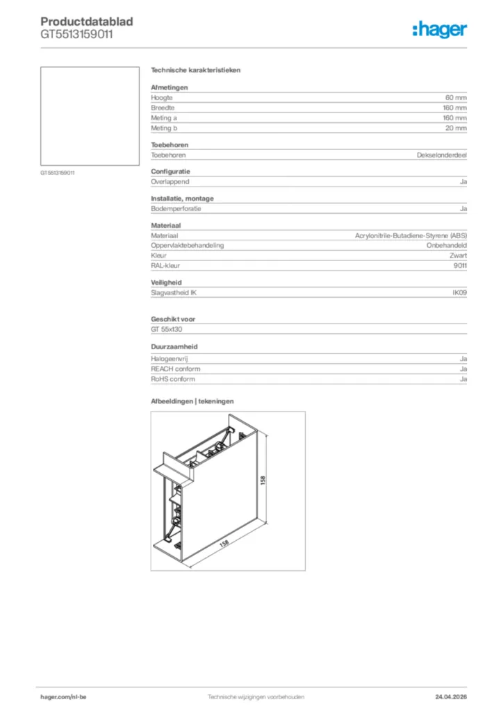 Afbeelding Hager Productdatablad GT5513159011 | Hager Belgium