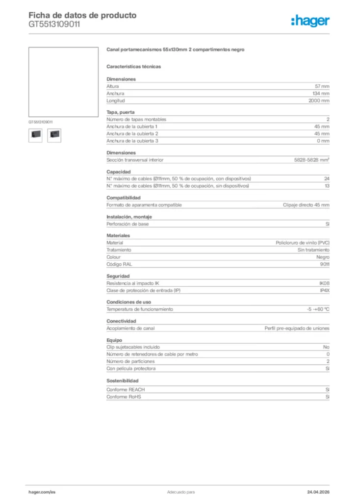 Imagen Hager Ficha de datos de producto GT5513109011 | Hager España