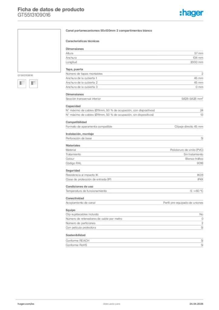 Imagen Hager Ficha de datos de producto GT5513109016 | Hager España