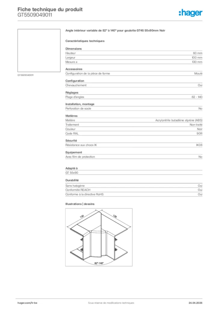 Image Hager Fiche technique du produit GT5509049011 | Hager Belgique