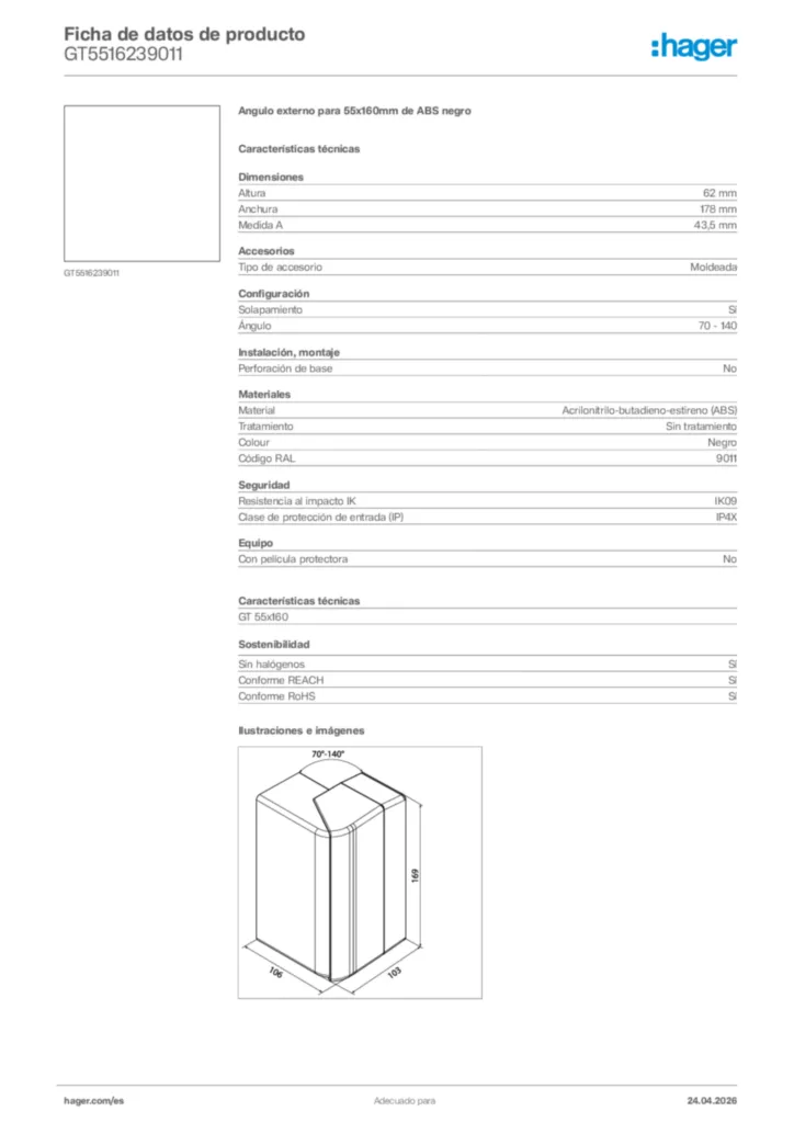 Imagen Hager Ficha de datos de producto GT5516239011 | Hager España