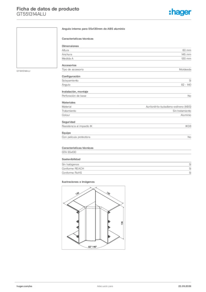 Imagen Hager Ficha de datos de producto GT551314ALU | Hager España