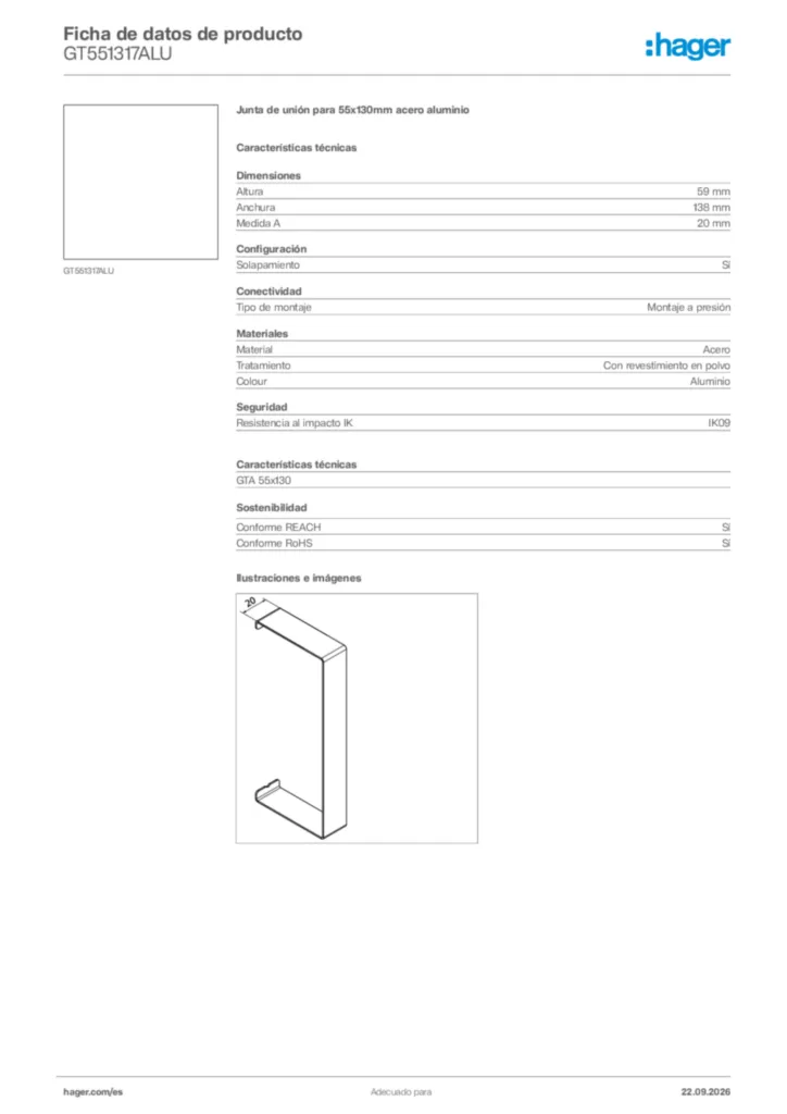 Imagen Hager Ficha de datos de producto GT551317ALU | Hager España