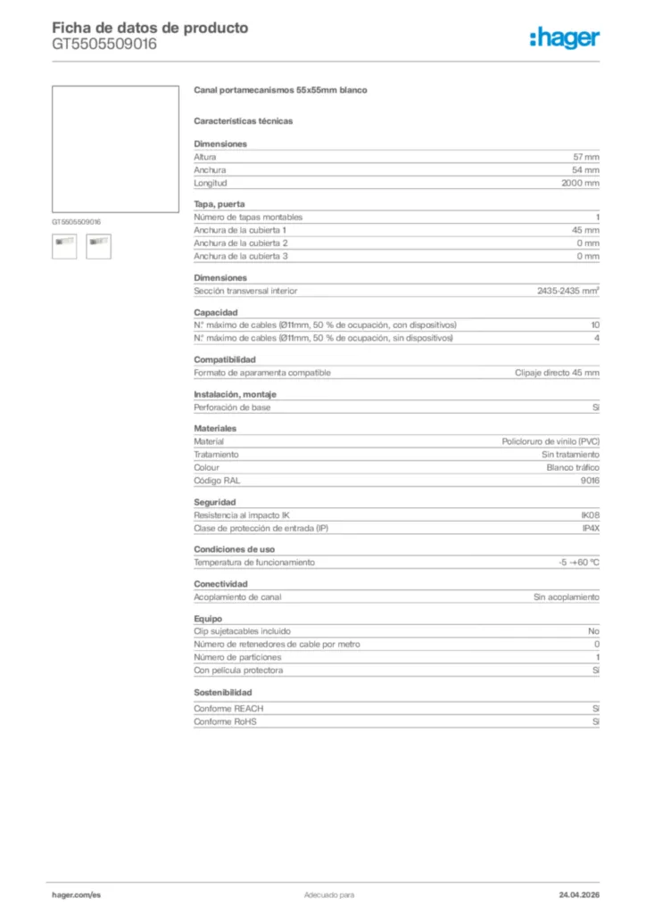 Imagen Hager Ficha de datos de producto GT5505509016 | Hager España