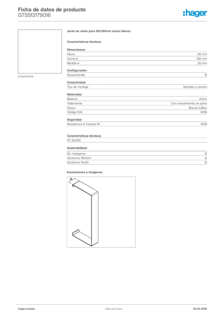 Imagen Hager Ficha de datos de producto GT5513179016 | Hager España