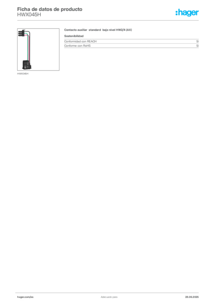 Imagen Hager Ficha de datos de producto HWX045H | Hager España