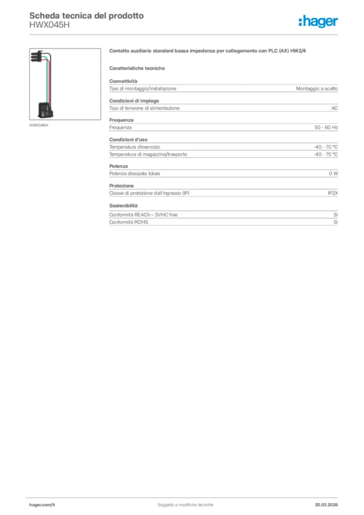 Immagine Hager Scheda tecnica del prodotto HWX045H | Hager Italia