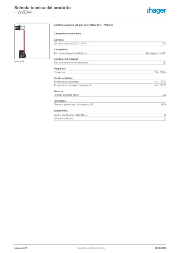 Immagine Hager Scheda tecnica del prodotto HWX044H | Hager Italia