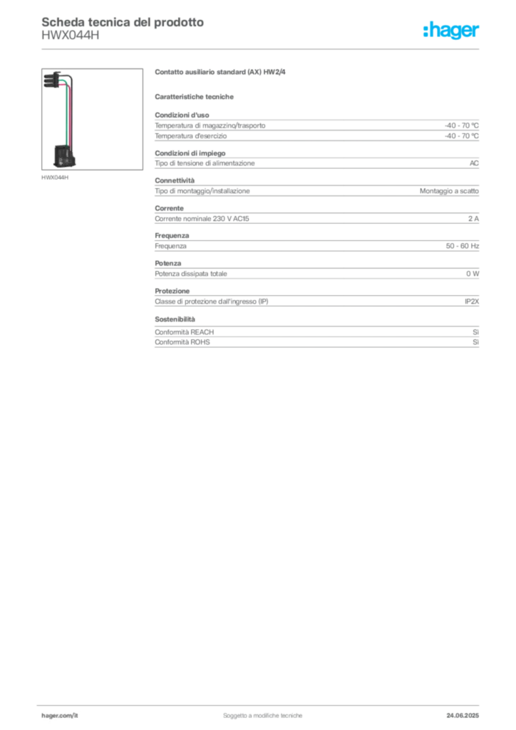 Immagine Hager Scheda tecnica del prodotto HWX044H | Hager Italia