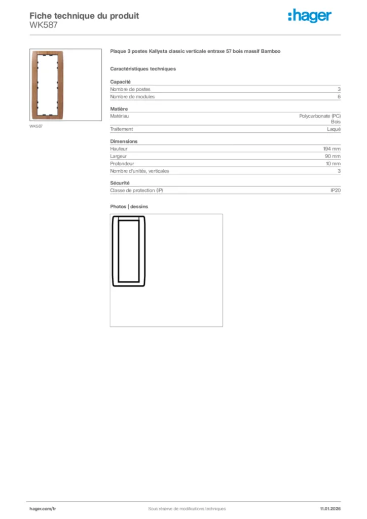 Image Hager Fiche technique du produit WK587 | Hager France