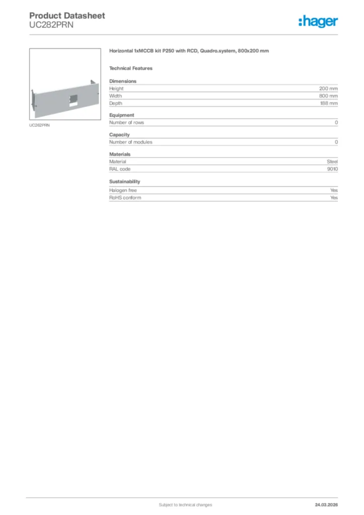 Image Hager Product data sheet UC282PRN  | Hager Africa