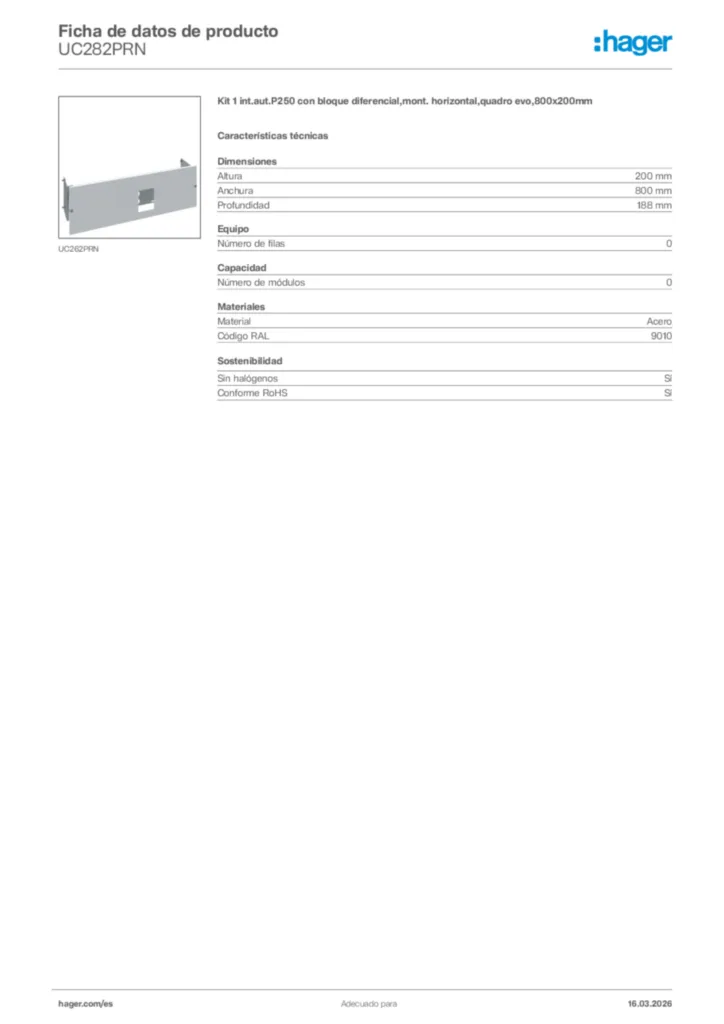 Imagen Hager Ficha de datos de producto UC282PRN | Hager España