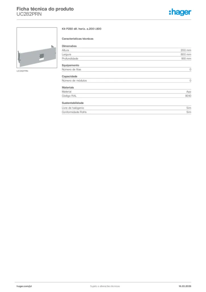 Imagem Hager Ficha técnica do produto UC282PRN | Hager Portugal