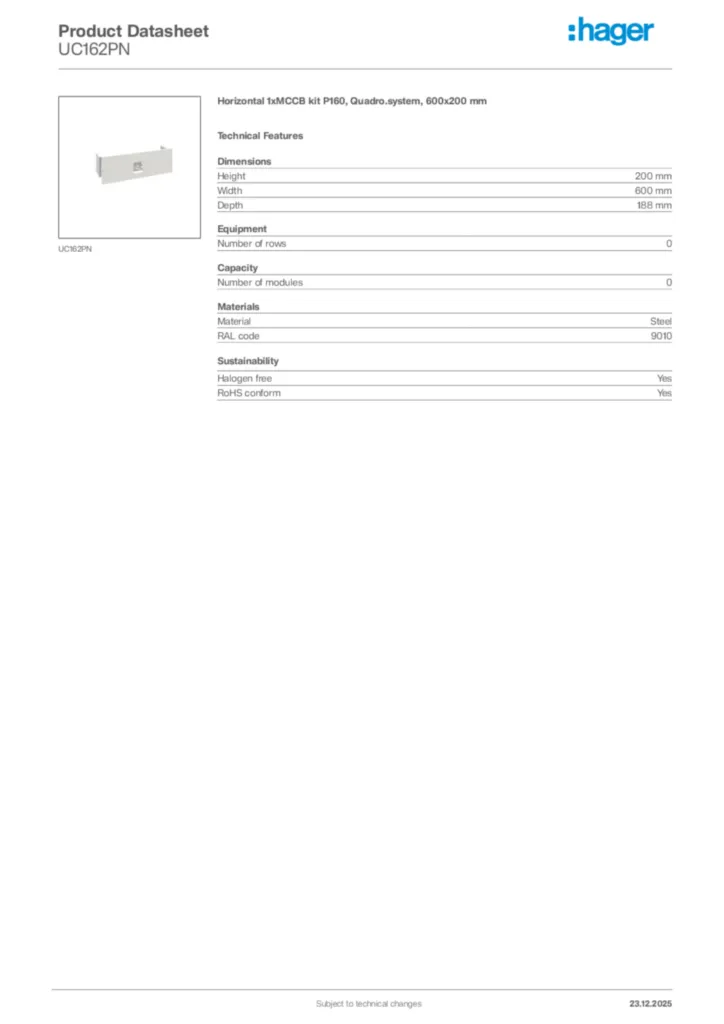 Image Hager Product data sheet UC162PN  | Hager Africa