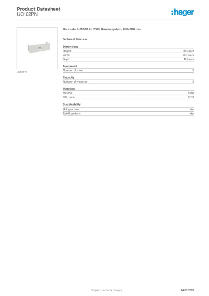 Image Hager Product data sheet UC162PN  | Hager Africa