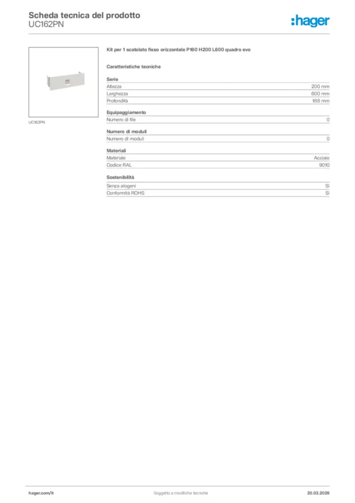 Immagine Hager Scheda tecnica del prodotto UC162PN | Hager Italia