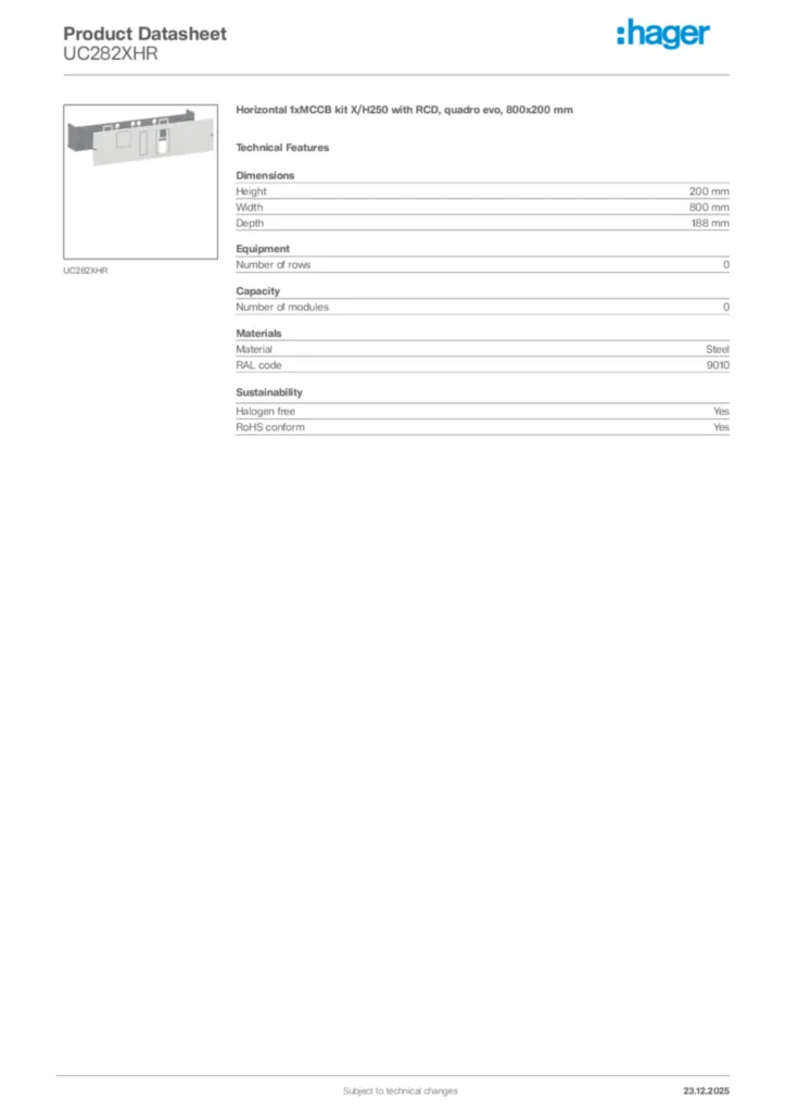 Image Hager Product data sheet UC282XHR  | Hager Africa