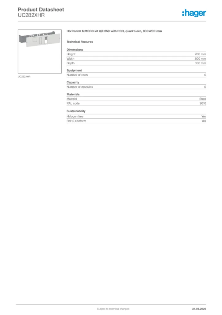 Image Hager Product data sheet UC282XHR  | Hager Africa