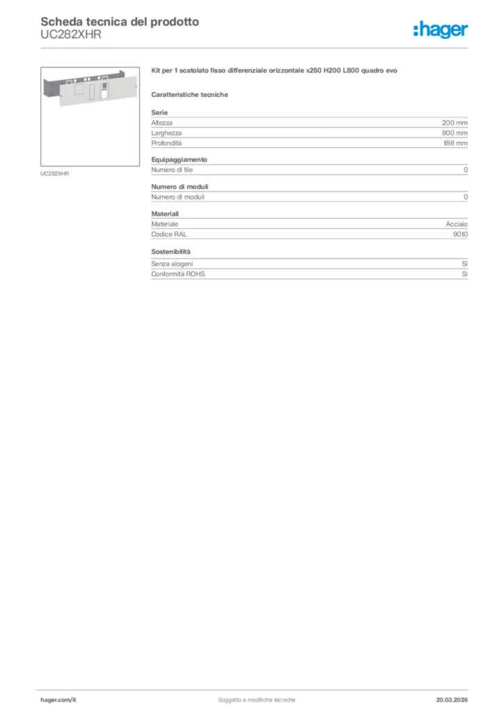 Immagine Hager Scheda tecnica del prodotto UC282XHR | Hager Italia