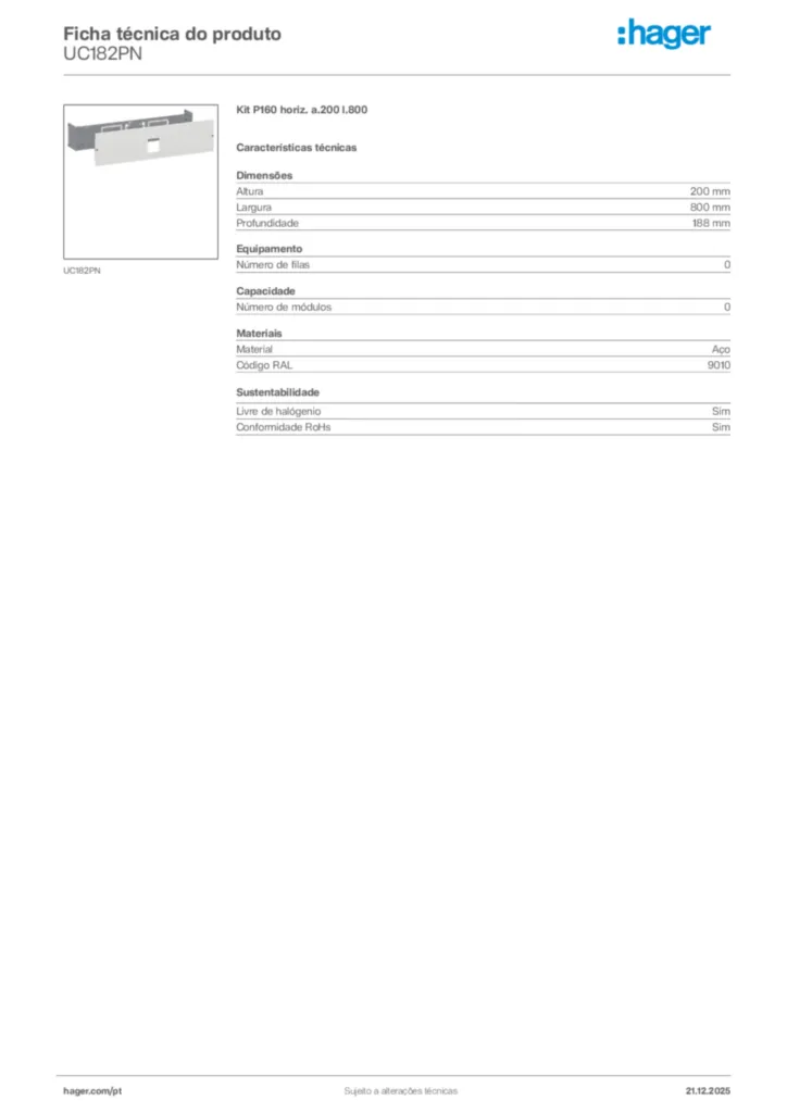Imagem Hager Ficha técnica do produto UC182PN | Hager Portugal
